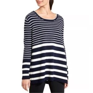 ATHLETA Kennewick Navy and White Striped Merino Wool Sweater